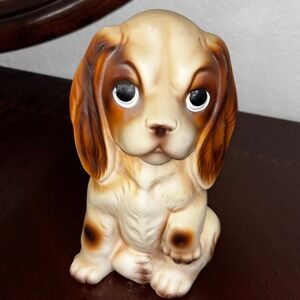 Antique Ceramic Spaniel Puppy Dog Figurine Made in Japan Large Eyes MCM 8"